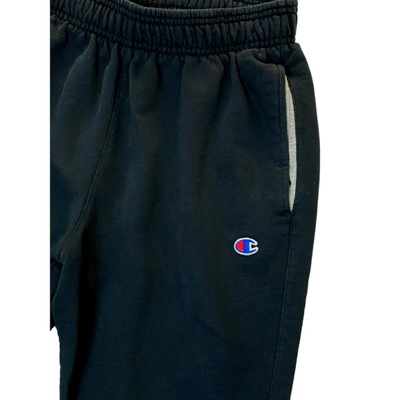 Vintage Champion Black Sweatpants Joggers Mens Small Pockets Grey Cuffs Y2K 90s - Picture 4 of 5